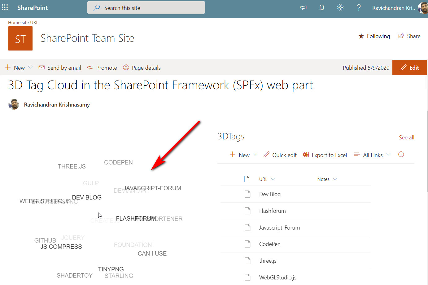 3D Tag Cloud in the SharePoint Framework (SPFx) web part