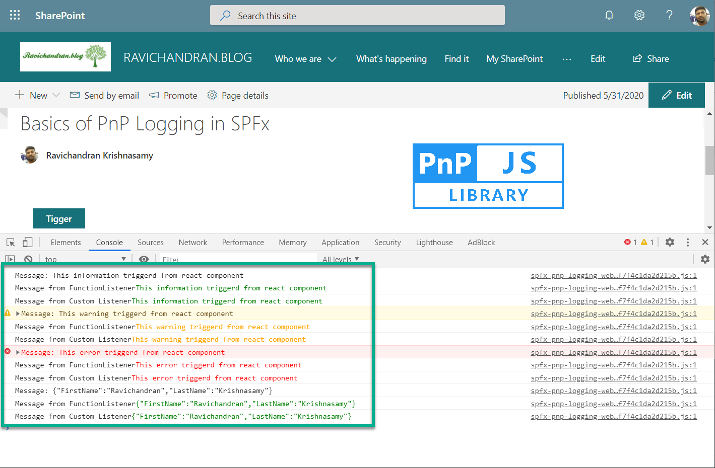 Basics of PnP Logging in SPFx