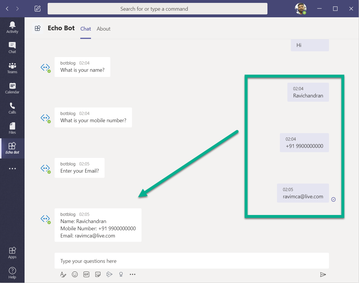Managing State in Echo Bot Application for Microsoft Teams