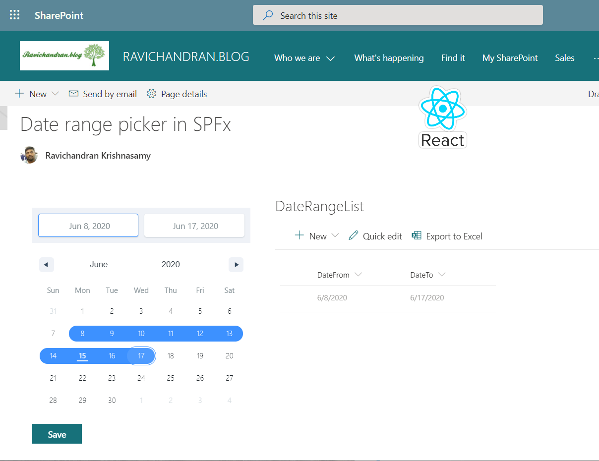 Date Range Picker in SPFx