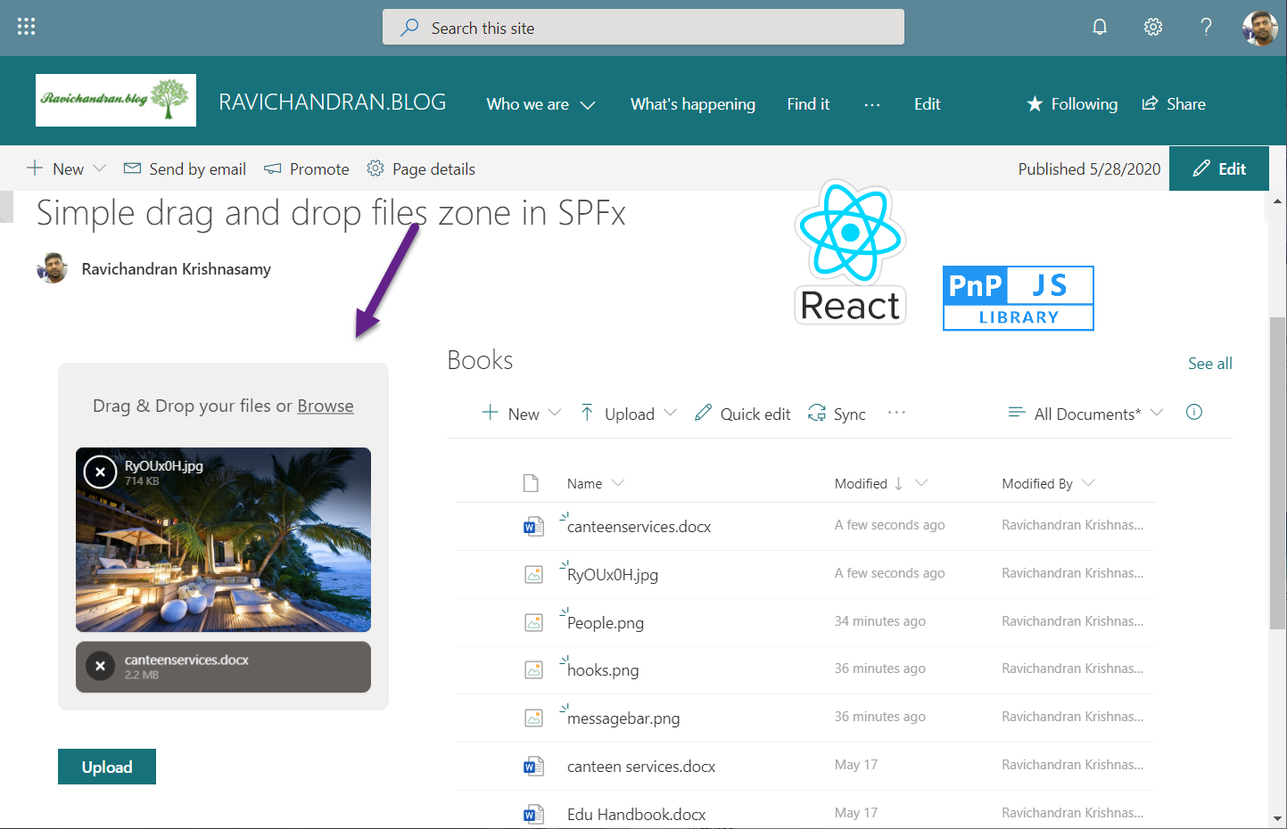 Simple Drag and Drop Files Upload Zone in SPFx