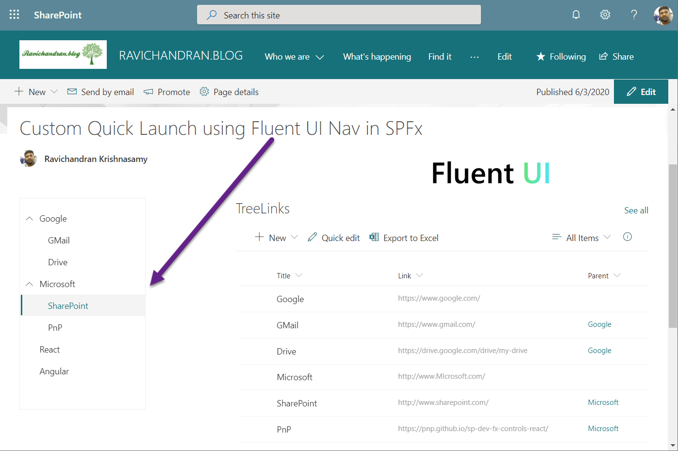 Custom Quick Launch using Fluent UI Nav in SPFx