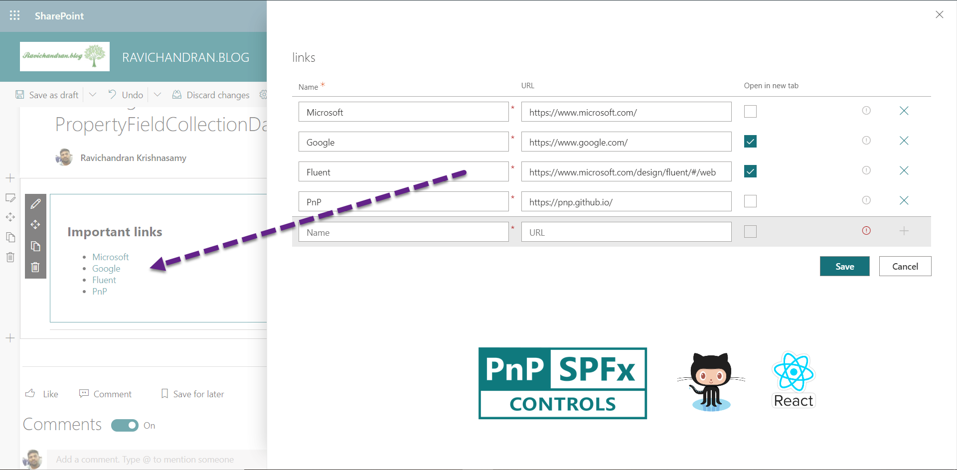 Gathering collection of data in property page using PnP PropertyFieldCollectionData control in SPFx