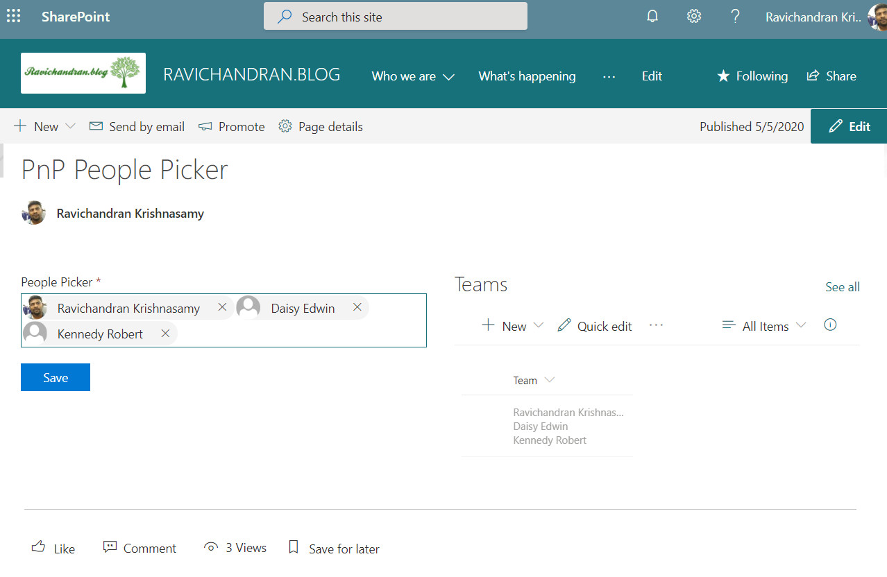 PnP People Picker in the SharePoint Framework (SPFx) webpart
