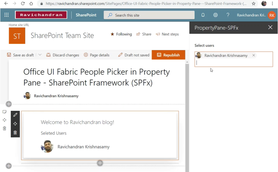 Office UI Fabric People Picker in Property Pane – SharePoint Framework (SPFx)