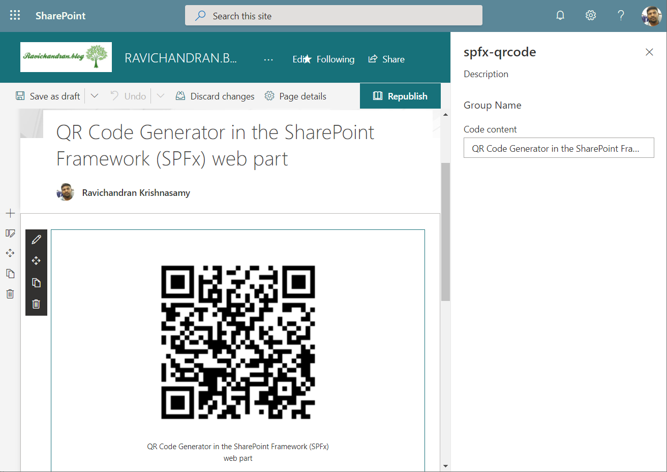 QR Code Generator in the SharePoint Framework (SPFx) Web Part
