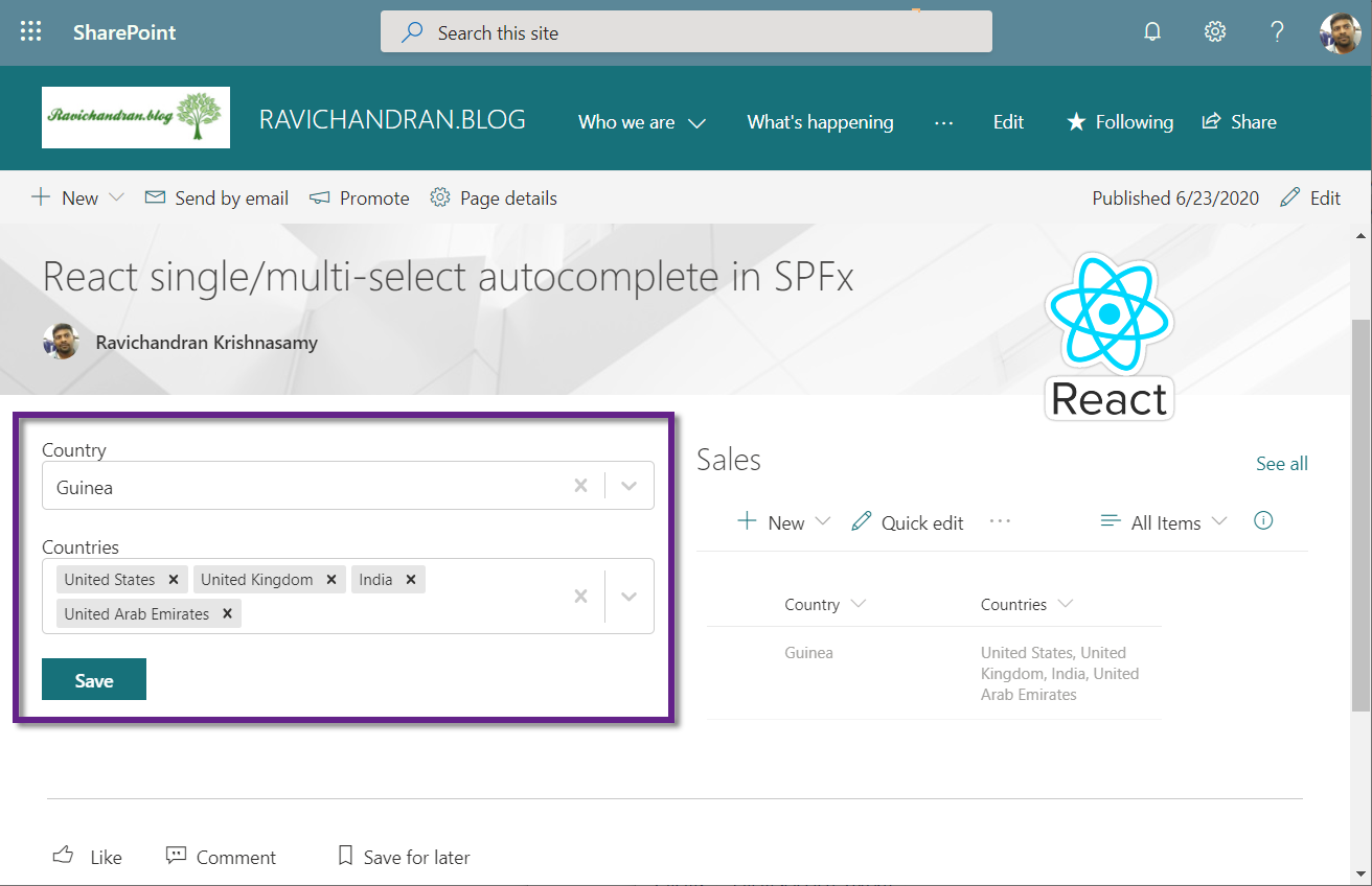React Single/Multi-Select Autocomplete in SPFx