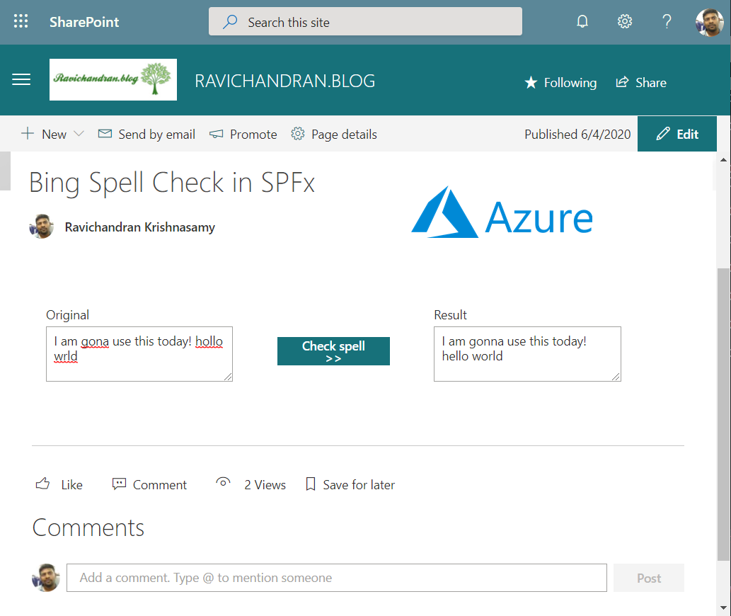 Bing Spell Check in SPFx