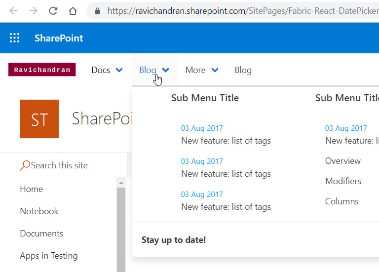 Mega Menu using SharePoint Framework (SPFx) Extensions