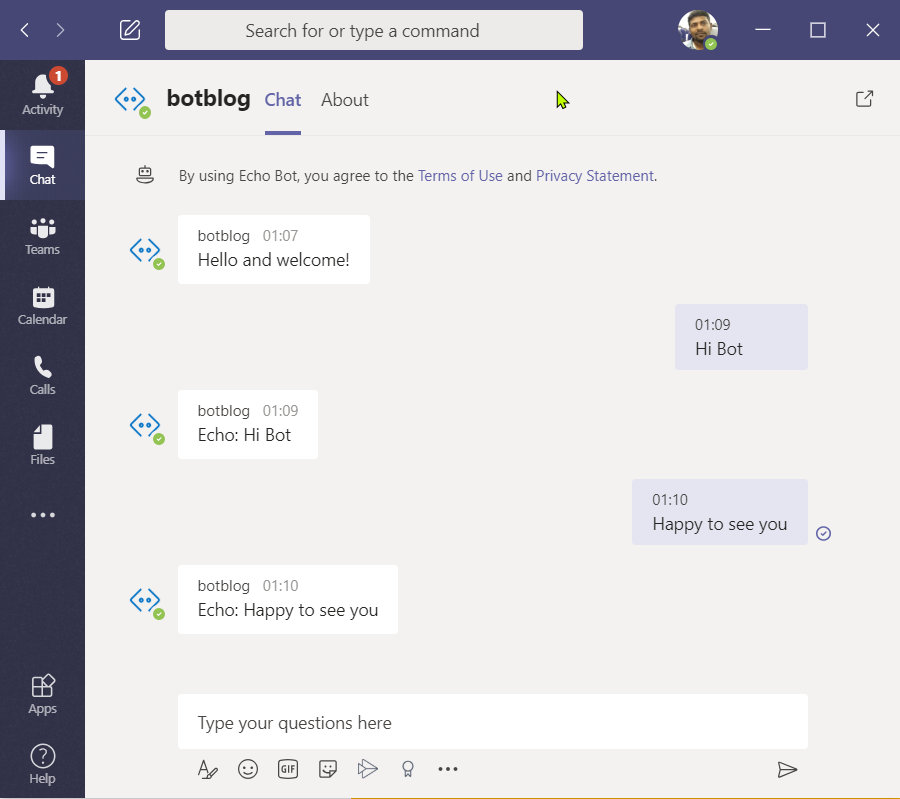 Building Echo Bot Application for Microsoft Teams