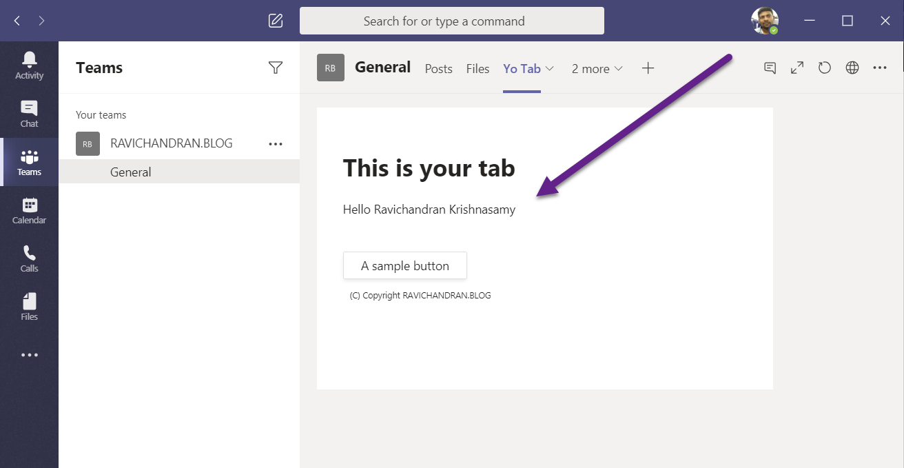 Hello World Tab in Microsoft Teams using yo Teams
