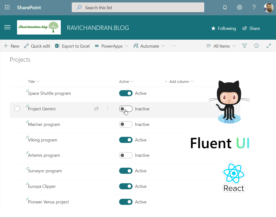 Fluent UI Toggle Switch Control in the SharePoint Framework (SPFx) Field Customizer Extension