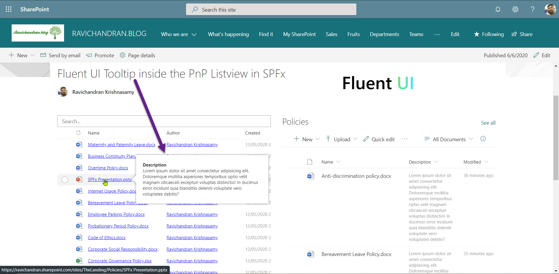 Fluent UI Tooltip inside the PnP ListView in SPFx